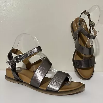 EOS Orange  Leather Sandals Metallic Flats Comfort Strappy  Shoes Size 38 • $49.90