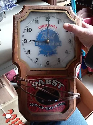 RARE ORIGINAL PABST BLUE RIBBON WALL CLOCK SIGN WOODEN Vintage Light Up Beer Ad • $95