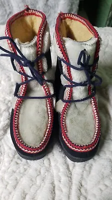 Yodelers Vintage Winter Boots Blue Laces Made In USA Women’s 7 • $34.98