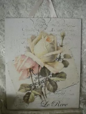 Shabby Chic French / PARIS Roses Hanging Plaque 8  X 10  • $10.50