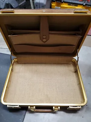 Vintage Invicta USA Attache Briefcase Tan Faux Leather W Presto Gold Hardware • $68