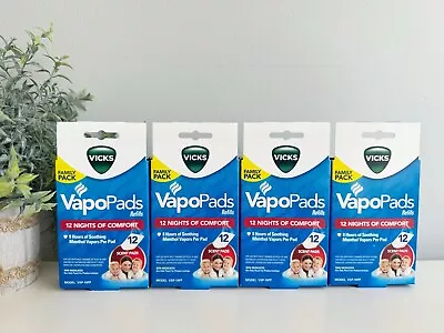 4 Boxes Vicks VapoPads Refills Long Lasting Soothing 8Hour Use 48 Pads Total NEW • $44.95