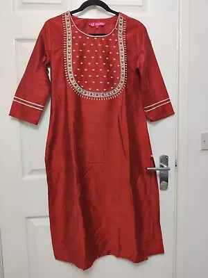 Ladies Ready Stitched Red Long Pakistani Indian Dress Kurta Small (UK 10) Eid  • £9.99