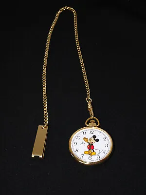 DISNEY Mickey Mouse GOLD TONE POCKET WATCH By LORUS QUARTZ WALT DISNEY Y131-0010 • $69.99