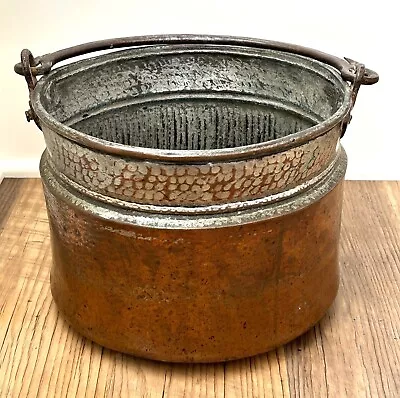 Vintage Turkish Copper And Tin LARGE Milk Yogurt Bucket Handled 8¼” Tall STURDY • $49.99