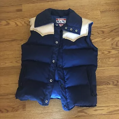 VTG Down East 80’s Vest S Marty McFly Western Yoke Down Fill Tan Blue Puffy • $44.98