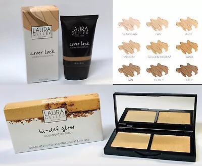 Laura Geller Foundation Cover Lock Cream Sand & Hi Def Glow Highlighter Duo  Box • £6