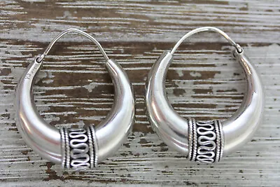 Vintage Bali Wire Puffed Sterling Silver Hoop Earrings 925 Pretty Hoops • $38.40