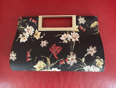 $15 • Buy “FOREVER NEW” Black Floral Vinyl Gold Metal Clutch Shoulder Across Body NEW Bag