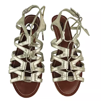 Carlos Santana Women 7 KIARA 2 Sandal Gold Gladiator Lace Up Wedge Heel Open Toe • £20.81