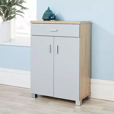 Sonoma Oak Grey Shoe Cabinet Storage 2 Door 1 Drawer Hallway Cupboard Shoe • £54.99