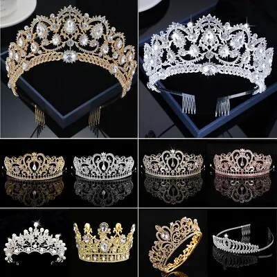 Crystal Rhinestone Queen Crown Tiara Wedding Pageant Bridal Pearl Headpiece • £7.99