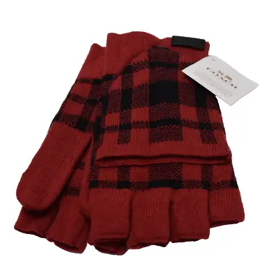 Coach Signature Plaid Pop Top Knit Mittens Gloves Red Black New! NWT • $49.99