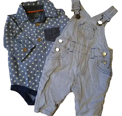 BNWOT 2x Mothercare Dungarees Bodysuit Shirt Outfit Set Bundle Baby Boy Newborn • £4.99