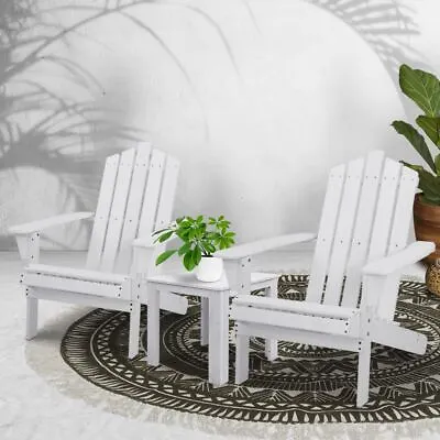 $259.95 • Buy 3PCS Adirondack Chair Side Table Set Wooden Outdoor Furniture Setting White