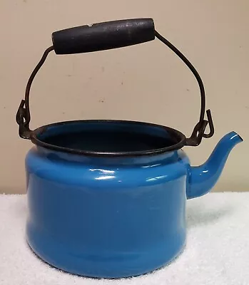 Vintage Small Blue Enamel Metal Teapot 6.75  X 3.5  • $7.99