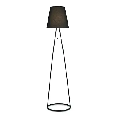 Black Shade Floor Lamp Contemporary Lamp Pull Switch Large Round Tubular Design • £99.95