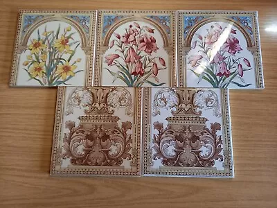 5 X Mixed Vintage Decorative H & R Johnson  Reproduction Ceramic Wall Tiles • $48.40