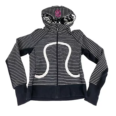 Lululemon Scuba Brisk Bloom Black & White Jacket Size 8 Stripe Full Zip Hoodie • $49.88