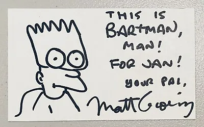 Matt Groening Signed Autographed 3x5 Card W Bartman Sketch JSA Simpsons Bart • $699.95