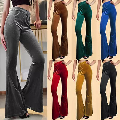 Ladies Sexy High Waist Slim Fit Bell Bottoms Trousers Womens Velvet Flared Pants • £10.02