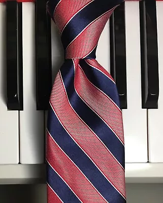 CLUBROOM / 'Sail Stripe' Slim Classic Power Tie In Navy Blue & Frosted Red Silk • $17.50