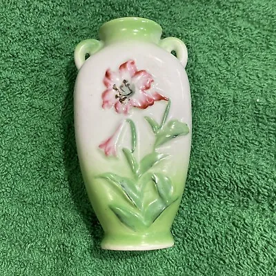 Vintage Hand Painted Raised Lily Floral Vase Made In Occupied Japan 4  Tall • $11.90