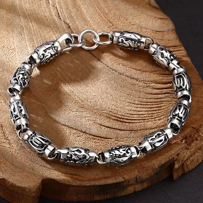 Pure Solid Sterling Silver 925 Hollow Six-word Motto Oval Beads Chain Bracelet • $64.22