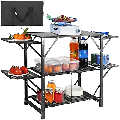 VEVOR Camping Kitchen Table Folding Portable Cook Station 5 Tables & 2 Shelves • $74.99