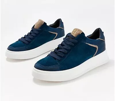 New Miz Mooz Tristin Leather Lace Up Sneakers Suede Blue Size US 9.5-10 M Shoes • $45.99