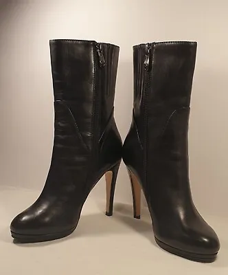 Mascotte Black Leather High Heel Calf Length Boots Size 5 (Au) Brand New • $115