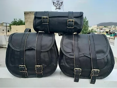 Saddle Bag Black Leather Motorcycle Swing Arm Front Fork Tool Bag Luggage • $59.70