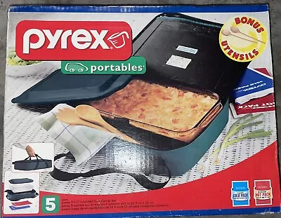 $59.99 • Buy Pyrex Portables Hot Cold Pac 9x13  Dish Glass Lid Food Carry Case Green COMPLETE