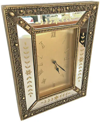 Gold Leaf Wall Clock Mirrored 12  X 10  Solid Carved Wood Metal Accent Tested • $48.74