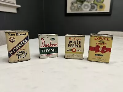 Vintage Rustic Spice Tins Boxes Ann Page Durkee's Opal Bee Brand Lot Of 4 • $20