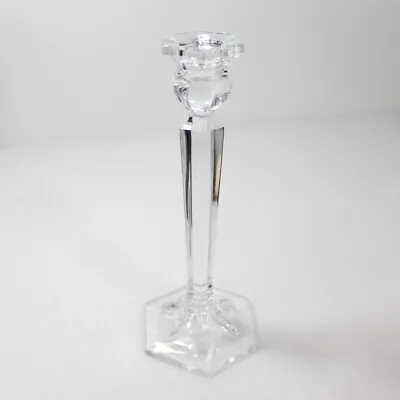 Vintage Clear Glass Crystal Tall Candle Stick Holder Taper 8.25  Tall Single • $25