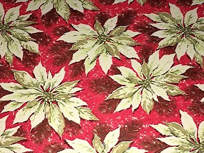 Vtg Christmas Wrapping Paper Gift Wrap 1960 Nos Gold & Red Poinsettia Gorgeous • $8.99