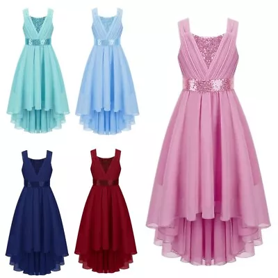 Kids Girls Sequins Chiffon Flower Girl Dress Wedding Party Princess Formal Dress • $31.56