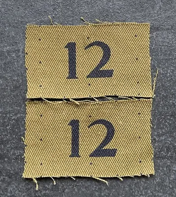 Genuine WW2 Home Guard Printed Number “12” Cloth Badges • £50