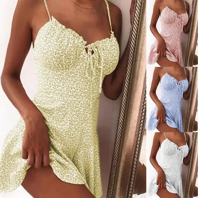 £7.55 • Buy Women Beach Party Boho Sundress Ladies Strappy V Neck Vest Cami Dress Plus Size