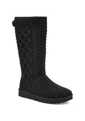 Ugg Classic Cardi Cabled Knit Black Zip Tall Boots Size Us 7 Women • $127.49