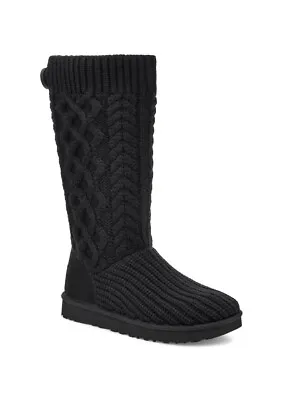 Ugg Classic Cardi Cabled Knit Black Zip Tall Boots Size Us 8 Women • $127.49