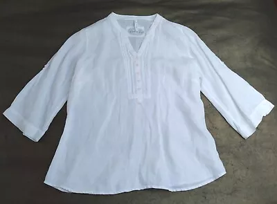 White M&S 100% Linen Tunic Blouse Shirt Beach Cover Up Pintucks Size 18 • £24.99