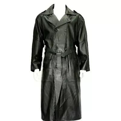 Black Men's Real Leather Long Overcoat Stylish Handmade Business Outdoor Formal • $165