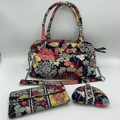 Vera Bradley Happy Snails Quilted Fabric Purse Shoulder Bag Wristlet Wallet Set • $50.99