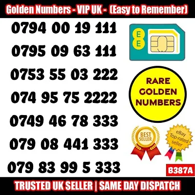 Gold Easy Mobile Number Memorable Platinum Vip Uk Pay As You Go Sim Lot - B387a • £9.95