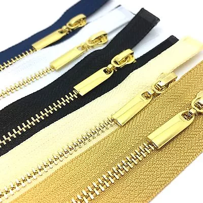 OPEN END Metal Polished Gold Teeth Zips No 3 Weight Zip  - Black White (3GOE) • £4.35