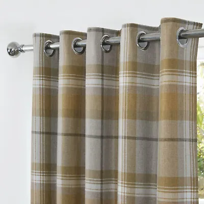 Highland Ochre Multi Tartan Checked Blackout Curtains Ring Top Eyelet Header • £109.98