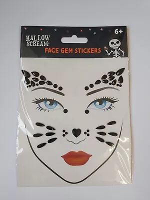 Cat Themed Face Gems Halloween Face Stickers. Black Cat Stick On Face Gems • £5.49