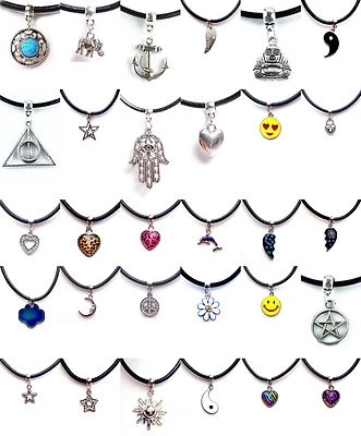 £1.49 • Buy Black Real Leather Cord Choker Charm Necklace Pendant Retro Hippy Tibetan Silver